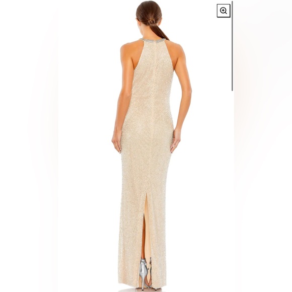 Beaded sleeveless high neck column gown - Picture 2 of 3